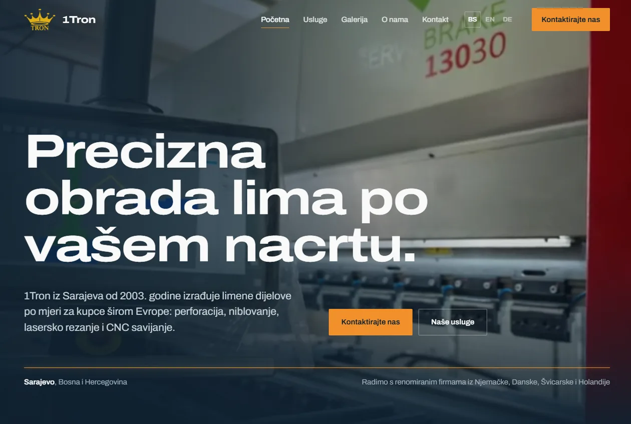 Početna stranica web stranice 1Tron koju je izradio GrowDigital