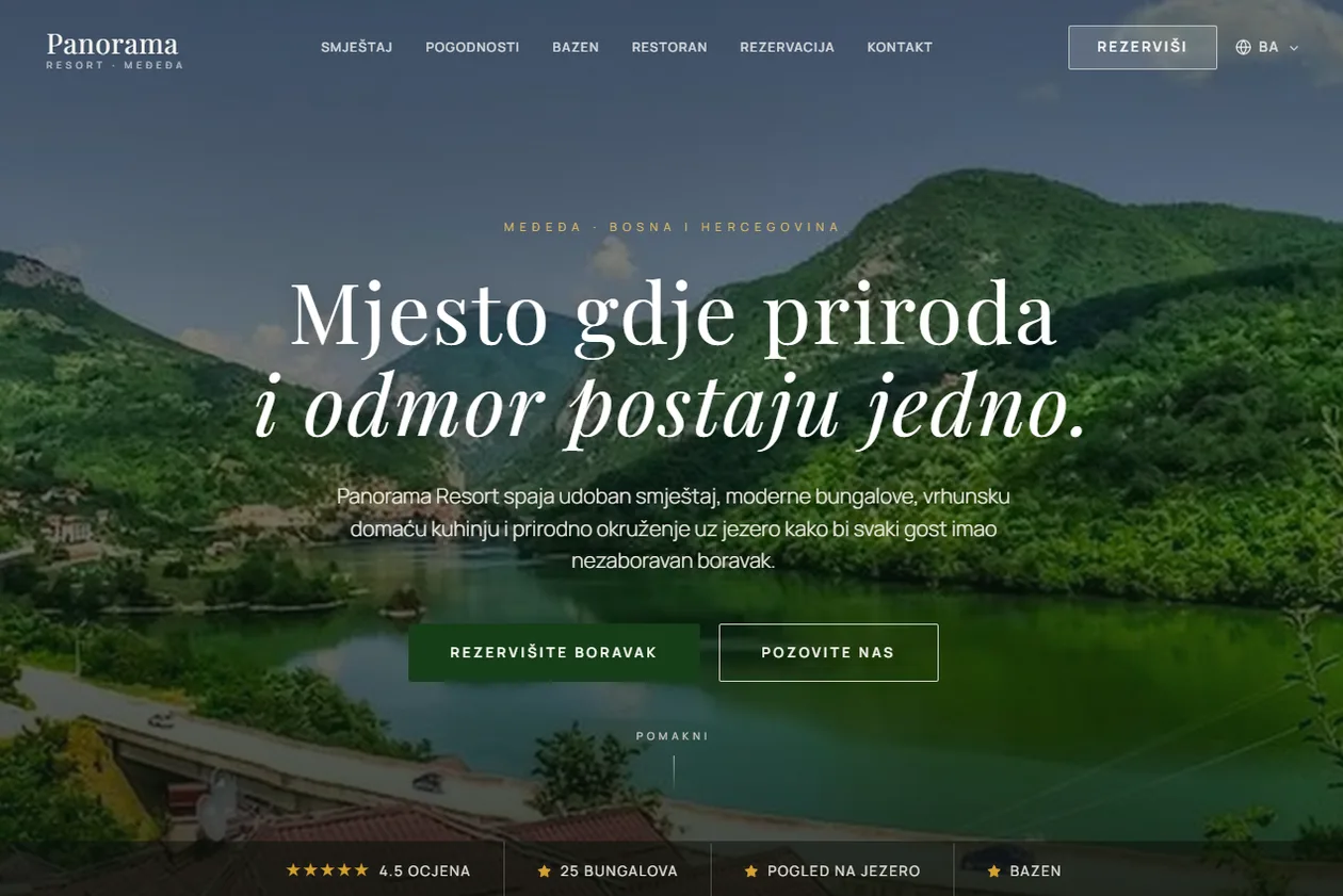 Početna stranica web stranice Panorama Resort Međeđa koju je izradio GrowDigital